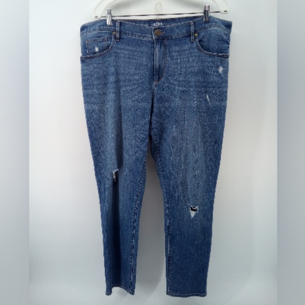 LOFT Girlfriend  Lightly Distressed Blue Denim Jeans 14